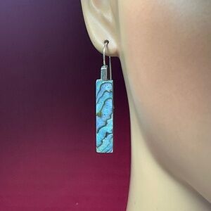 P B Sterling Silver blue stone bar drop earrings. 2 inches long